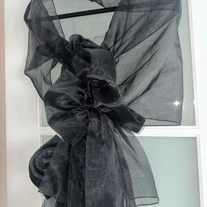 Black organza Stole 80” w/8” bows on ends NWOT